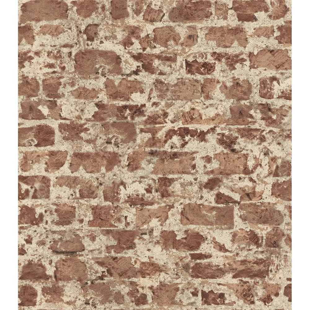 Washington Wallcoverings 446289 Factory II Classic Red Distressed Brick Wallpaper